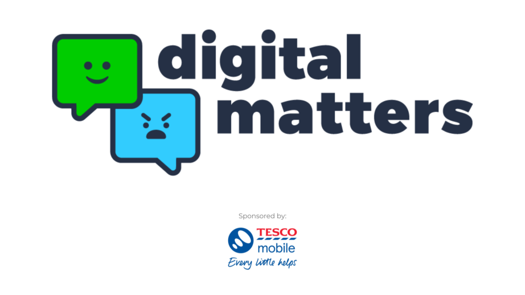 Digital Matters logo with 'Sponsored by' and the Tesco Mobile logo beneath on white background.
