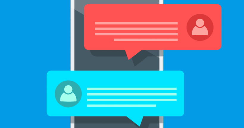 Image of messages floating on top of a smartphone.